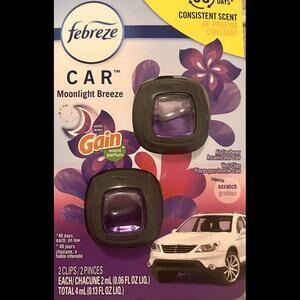 Febreze Car Gain Moonlight Breeze Odor-Eliminating Vent Clips 2-Pack New